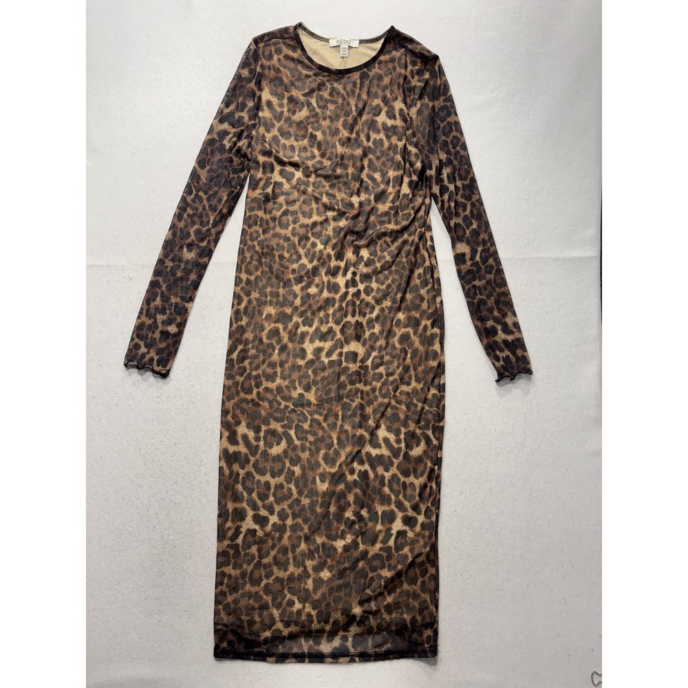 Edited By Remi Bader Dress Womens Small Brown Leopard Long Sleeve Bodycon Midi